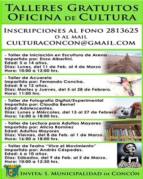La Ilustre Municipalidad de Concón esta invitando a sus vecinos a talleres de verano.