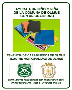 Carabineros de Olmué inició campaña para reunir útiles escolares.