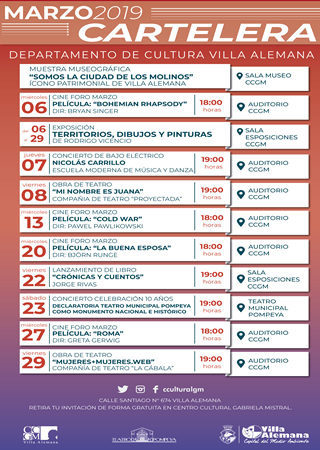 Cartelera Cultural en Villa Alemana marzo 2019