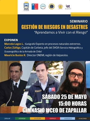 Zapallar será sede de Seminario sobre Gestión de Riesgos y Desastres Naturales.