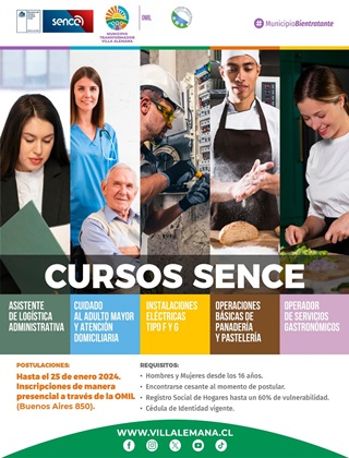 Municipalidad de Villa Alemana,dispone de cupos para cursos Sence.